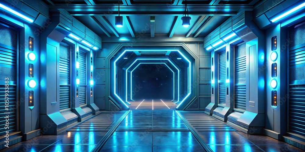 Futuristic Neon Corridor Symmetrical Depth and Mystery in Outer Space Setting Sci-Fi Cyberpunk Background for Film and Games Futuristic Neon Corridor Symmetrical Depth and Mystery in Outer Space Setting Sci-Fi Cyberpunk Background for Film and Games