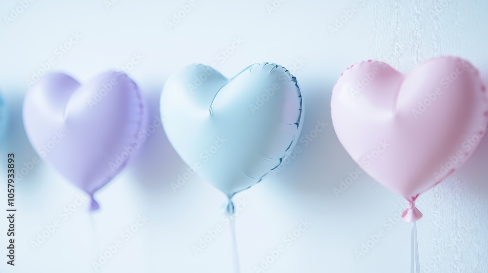 Pastel Heart Shaped Balloons Floating in the Air Pastel Heart Shaped Balloons Floating in the Air