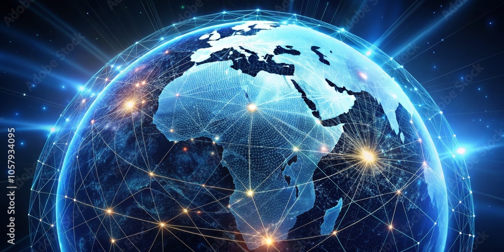 Global Connectivity Network Futuristic Earth Illustration with Glowing Lines - Technological Concept of Interconnectedness and Communication Global Connectivity Network Futuristic Earth Illustration with Glowing Lines - Technological Concept of Interconnectedness and Communication
