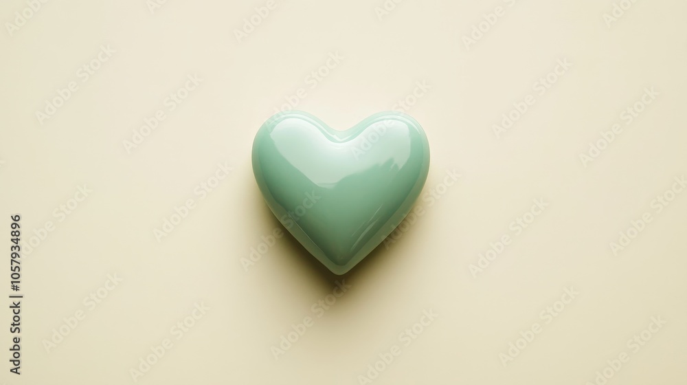 Minimalist Mint Green Heart on Cream Background Minimalist Mint Green Heart on Cream Background