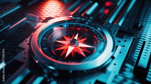 Wallpaper Mural A close-up of a compass featuring a striking red star design against a metallic background. Torontodigital.ca