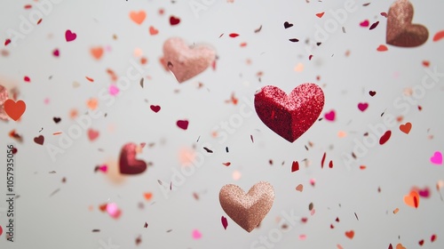 Romantic Hearts Floating in the Air
