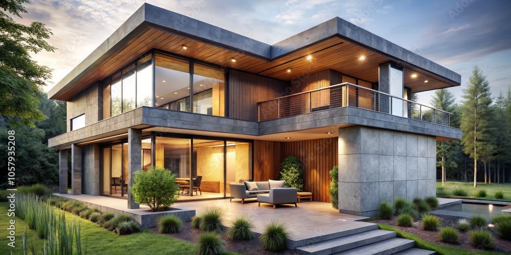 Modern Minimalist Dream Home Sleek Two-Story House in Tranquil Setting, Luxury Lifestyle Living Concept, Architectural Elegance in Nature Real Estate Marketing and Design Modern Minimalist Dream Home Sleek Two-Story House in Tranquil Setting, Luxury Lifestyle Living Concept, Architectural Elegance in Nature Real Estate Marketing and Design