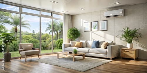 Wallpaper Mural Serene Modern Living Room with White Leather Sofa, Tropical Garden View Interior Design Inspiration for Relaxation and Comfort Torontodigital.ca