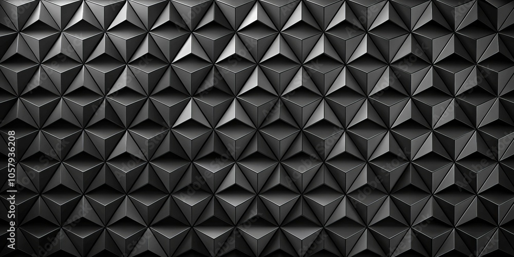 Symmetrical Black Triangular Grid - Modern Abstract Geometric Pattern with Metallic Texture, 3D Depth, Minimalist Design for Tech Projects Symmetrical Black Triangular Grid - Modern Abstract Geometric Pattern with Metallic Texture, 3D Depth, Minimalist Design for Tech Projects