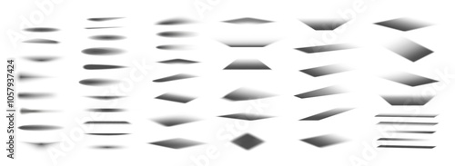 Realistic soft falling shadows from different angles, shapes and sizes for overlay effect. Isolated shadow set, soft realistic shades. Square, round, rectangular, frontal, perspective. Vector graphics