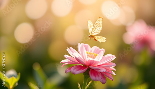 Fairy on the pink flower going magic isolated with white highlights, png