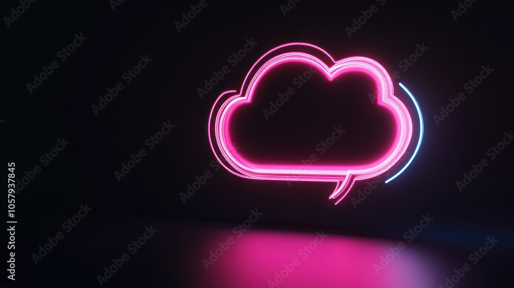Pink Neon Cloud Symbol with a Blue Glow Pink Neon Cloud Symbol with a Blue Glow