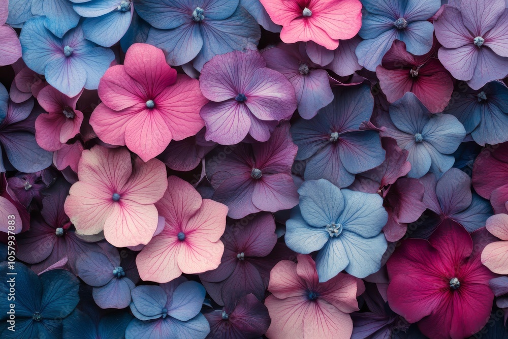 Colorful flowers in shades of blue and purple arranged beautifully in a garden setting Colorful flowers in shades of blue and purple arranged beautifully in a garden setting