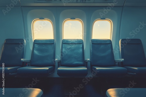 Interior of a blue transport cabin featuring two seats and a round window in ...