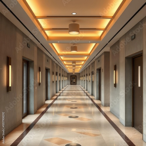 Long building hallway apartment condominium hotel commercial office building Condominium 