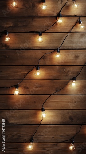 String lights illuminate wooden wall in warm and inviting setting for cozy at...