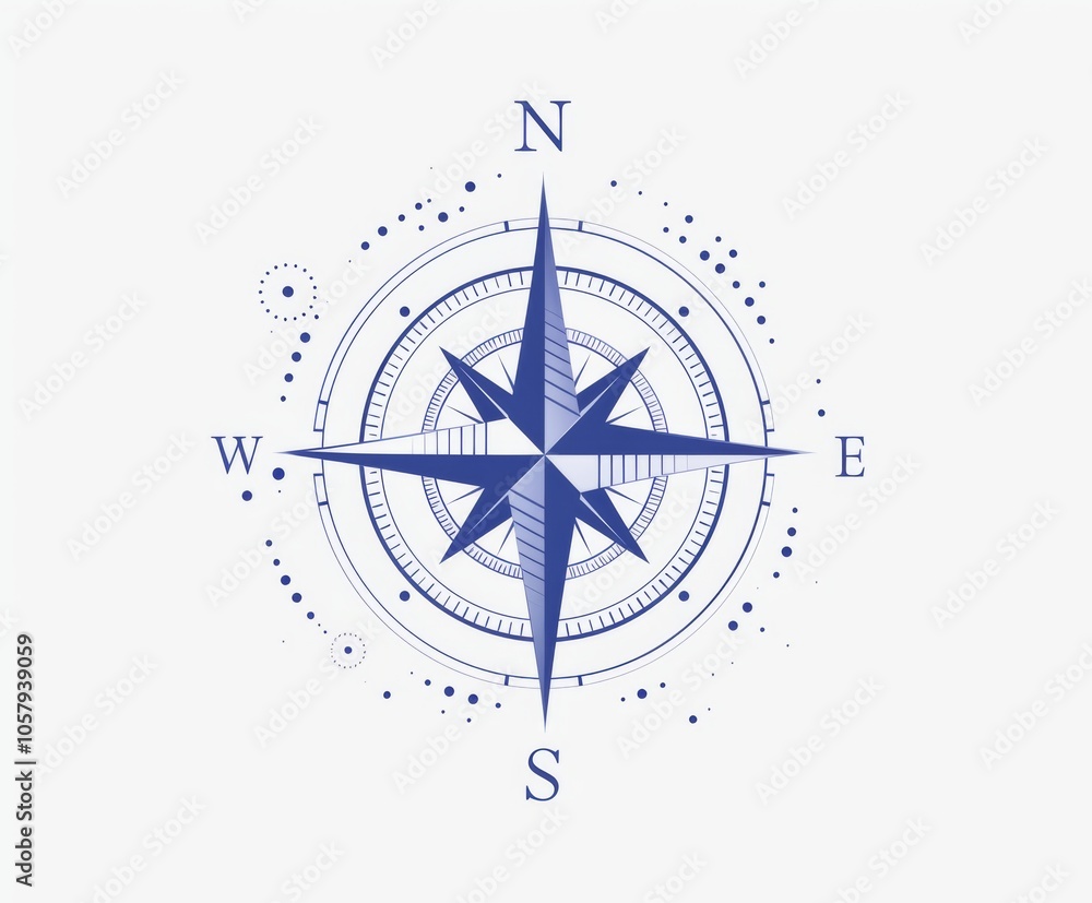 a blue compass rose with symbols for north, south, west and east on a pure white background. a blue compass rose with symbols for north, south, west and east on a pure white background.