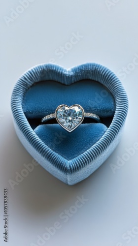 Beautiful heart shaped engagement ring presented in a teal velvet box