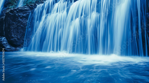 This is a stunning image of a waterfall. The water is captured in mid-motion, creating a sense of movement and energy.
