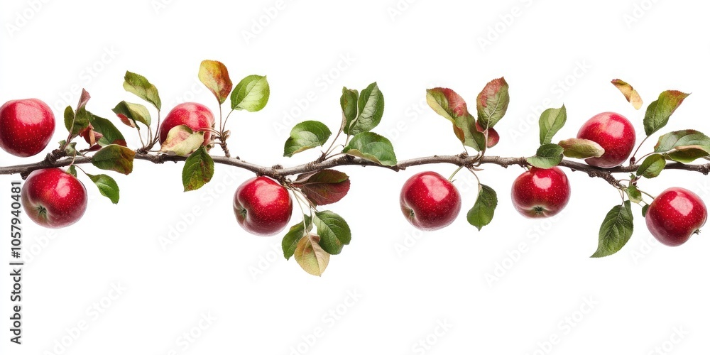 Freshly Cut Red Apples on Tree Branch, Isolated on White Background Freshly Cut Red Apples on Tree Branch, Isolated on White Background