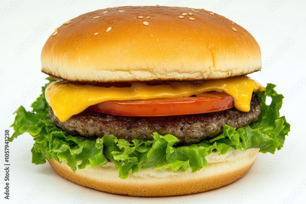 Classic Double Cheeseburger with Fresh Lettuce, Tomato, Onion on a Wooden Table Classic Double Cheeseburger with Fresh Lettuce, Tomato, Onion on a Wooden Table