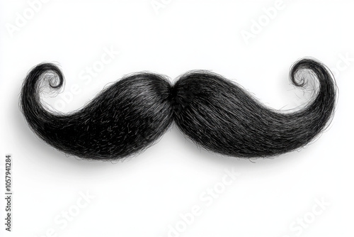 Fake curly black handlebar mustache isolated on white background photo