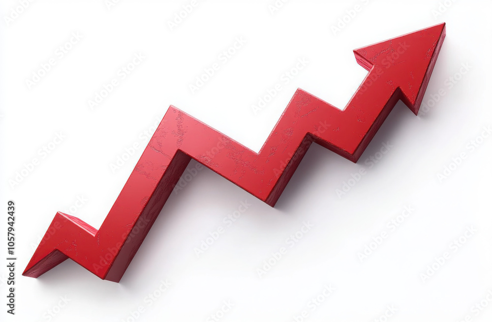 Red upward arrow graph showing rising trend, cut out Red upward arrow graph showing rising trend, cut out