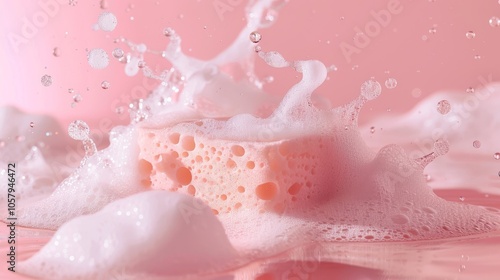 A delightfully whimsical and humorous idea featuring a dishwashing sponge displayed against a backdrop of soft, pastel pink. 