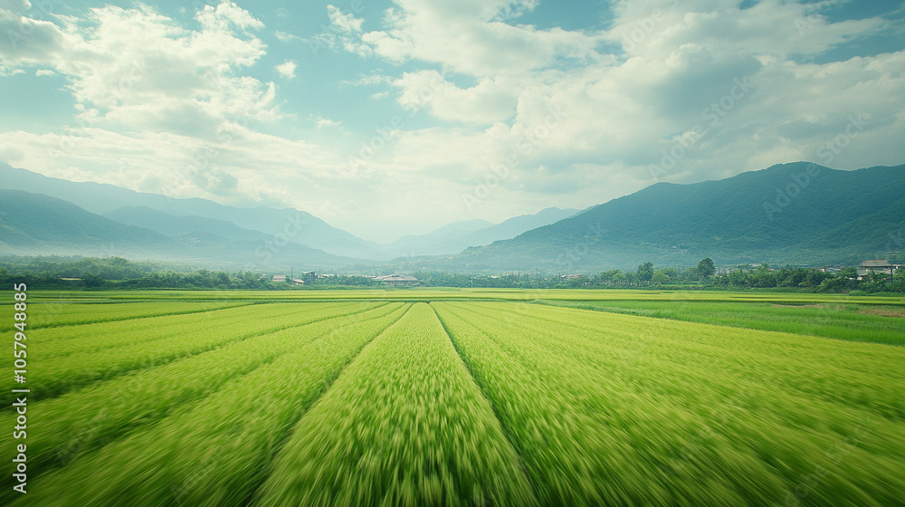 stunning high panoramic view of lush green rice paddies, symbolizing growth, fertility, and tranquility in nature. The vibrant landscape captures the essence of sustainable agriculture and harmony stunning high panoramic view of lush green rice paddies, symbolizing growth, fertility, and tranquility in nature. The vibrant landscape captures the essence of sustainable agriculture and harmony
