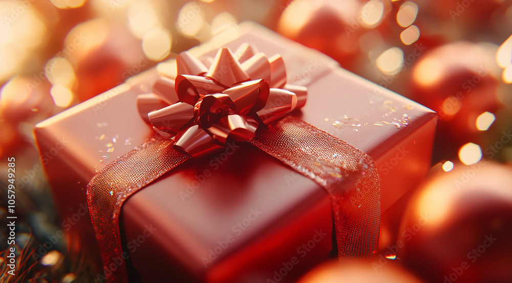 Elegant Gift Box Banner: Perfect Birthday or Christmas Present with Festive Bokeh Background for Holiday and Celebration Greetings Elegant Gift Box Banner: Perfect Birthday or Christmas Present with Festive Bokeh Background for Holiday and Celebration Greetings