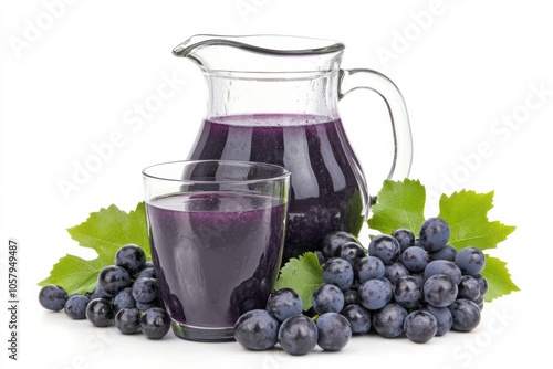 Fresh grape juice in pitcher with whole grapes