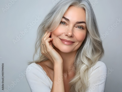 Adult woman with smooth healthy face skin