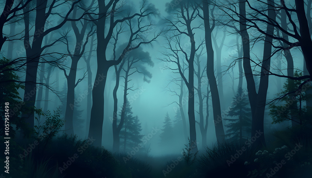 Mysterious foggy forest with a fairytale look isolated with white highlights, png Mysterious foggy forest with a fairytale look isolated with white highlights, png