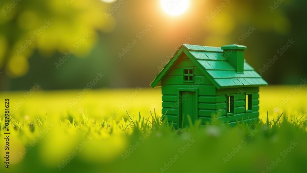 A miniature green house sits on lush grass under the warm glow of sunset in an outdoor setting surrounded by trees A miniature green house sits on lush grass under the warm glow of sunset in an outdoor setting surrounded by trees