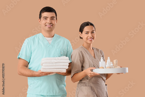 Massage therapists with spa...