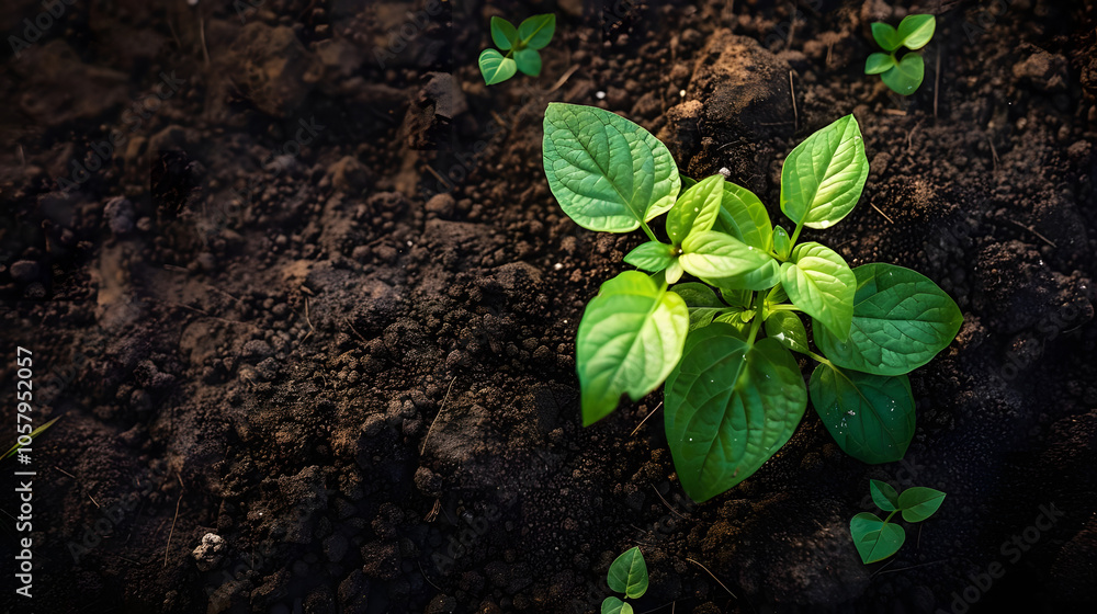 vibrant green foliage set against rich dark soil, illustrating life and rejuvenation. generative ai vibrant green foliage set against rich dark soil, illustrating life and rejuvenation. generative ai