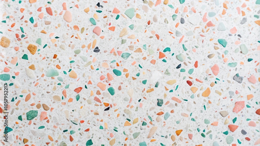 Macro aesthetic pastel terrazzo texture mosaic on white background Macro aesthetic pastel terrazzo texture mosaic on white background