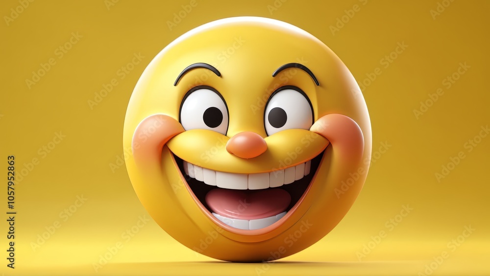 Vibrant yellow smiley emoticon with a huge grin on a bright background Vibrant yellow smiley emoticon with a huge grin on a bright background