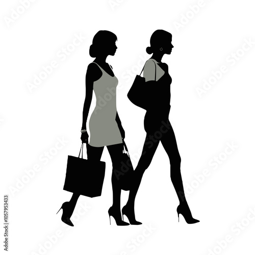 Two stylish women shopping in silhouette black
