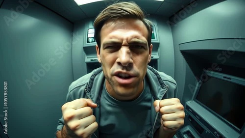 Angry man unable to withdraw money from ATM