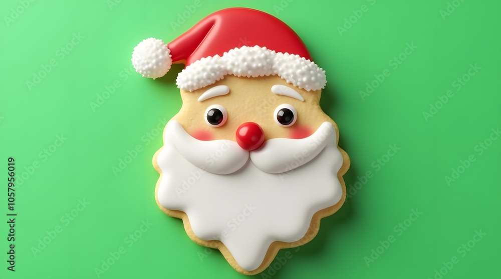 Fototapeta premium Christmas Theme Cute 3D Santa Cookies Low Poly Festive Wallpaper Background Render Xmas