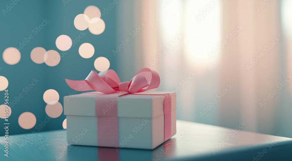 Elegant Gift Box Banner: Perfect Birthday or Christmas Present with Festive Bokeh Background for Holiday and Celebration Greetings Elegant Gift Box Banner: Perfect Birthday or Christmas Present with Festive Bokeh Background for Holiday and Celebration Greetings
