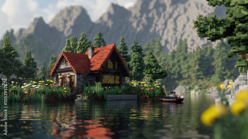 Cabin by the Lake in a Mountainous Landscape Cabin by the Lake in a Mountainous Landscape