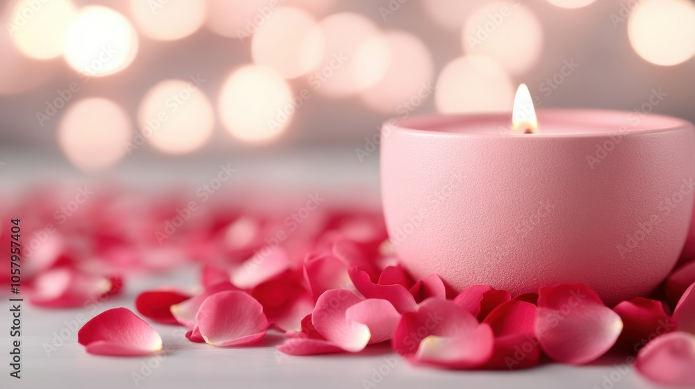 Pink candle surrounded by rose petals creates a serene and romantic ambiance, AI Pink candle surrounded by rose petals creates a serene and romantic ambiance, AI