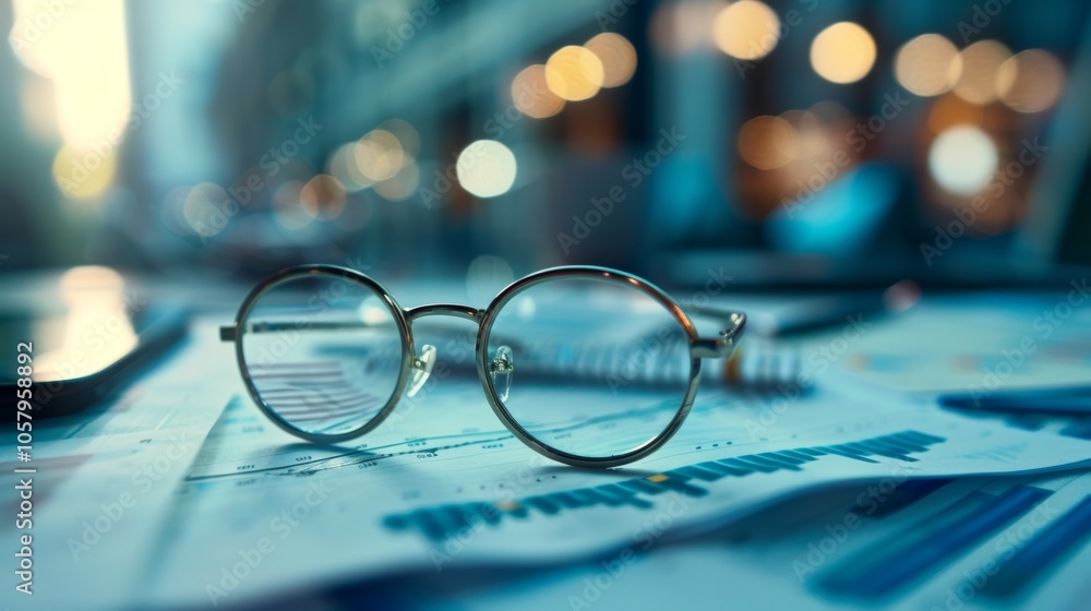 Round glasses on top of financial documents Round glasses on top of financial documents