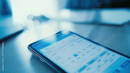 Closeup of a smartphone displaying a financial app on a table.