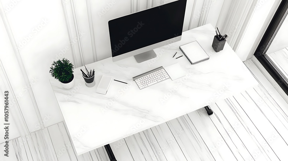 Modern Minimalistic Concrete Coworking Office room with Blank Walls, High Ceilings,and Mockup Frame Modern Minimalistic Concrete Coworking Office room with Blank Walls, High Ceilings,and Mockup Frame