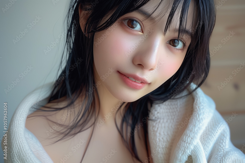白トップスで魅せる透明感あふれる女性 白トップスで魅せる透明感あふれる女性