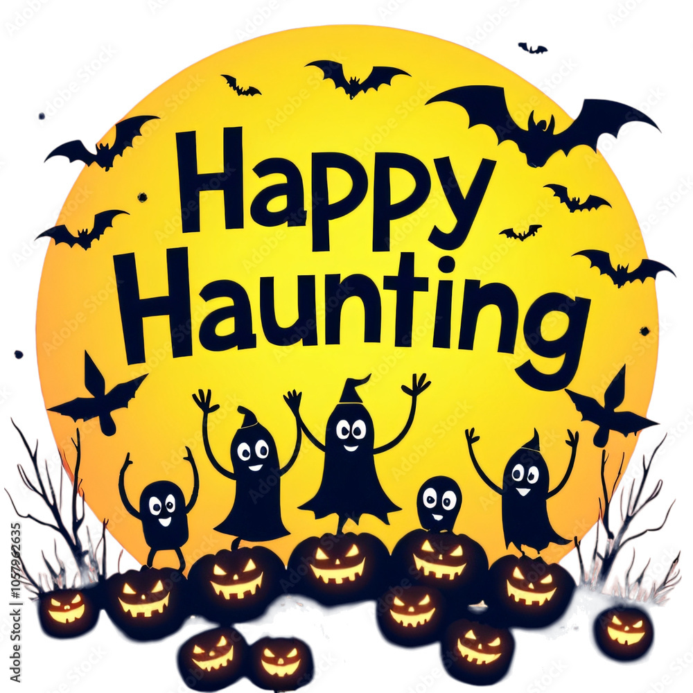 Happy Haunting Halloween Spooky Ghost Pumpkin Bats Design Happy Haunting Halloween Spooky Ghost Pumpkin Bats Design