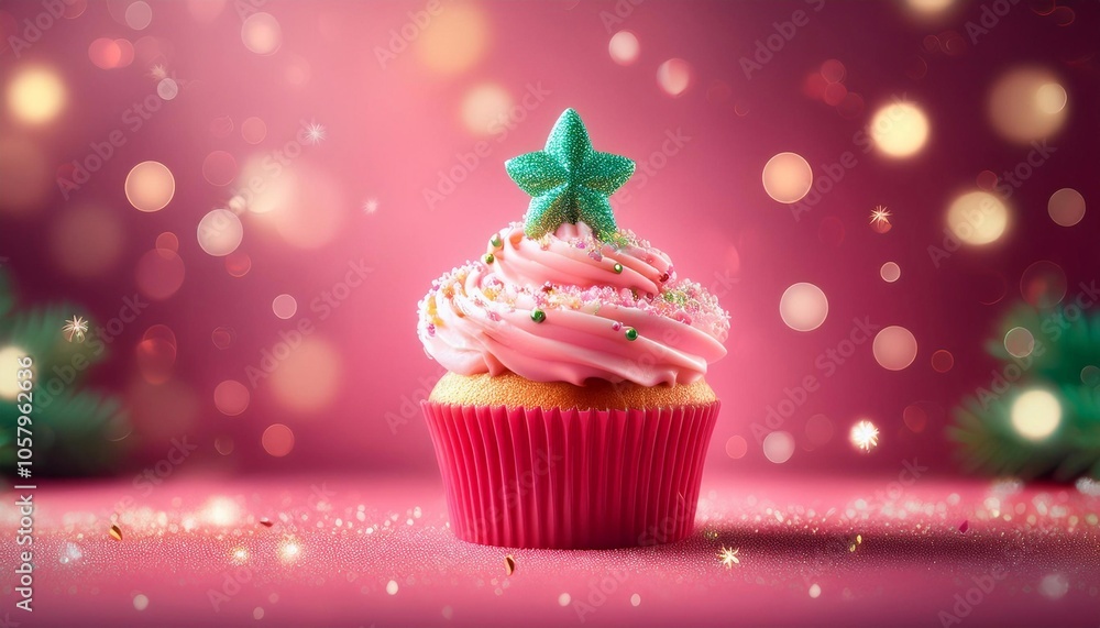 cupcake on bright background - christmas and holiday concept cupcake on bright background - christmas and holiday concept
