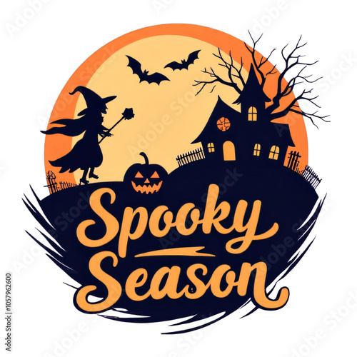 Spooky Season Halloween Witch and Haunted House Circular Design photo