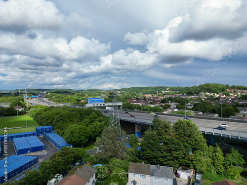 An Aerial View of Buildings at Central Bristol City of Southwest of England, United Kingdom. May 27th, 2024. The High Angle Footage Was Captured with Drone's Camera from High Altitude.