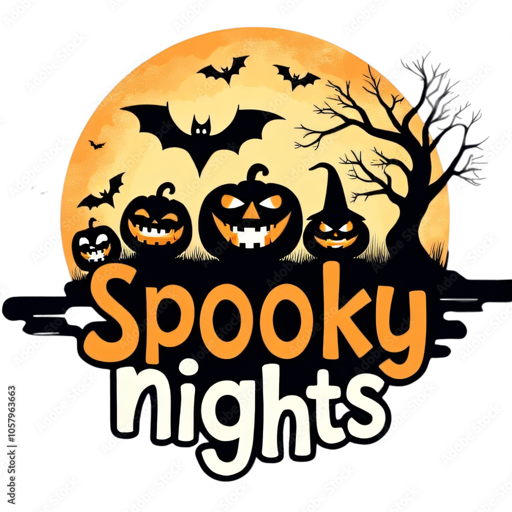 Spooky Halloween Night Pumpkin Design With Bats And Moon Spooky Halloween Night Pumpkin Design With Bats And Moon