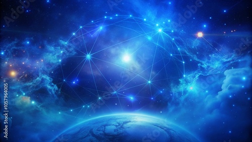 abstract blue background with stars and planet